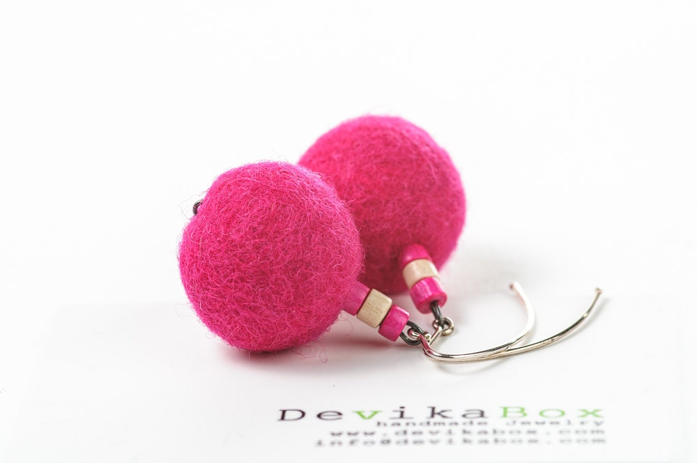 Pink Beadwork Earrings Felt Earrings Beadwork Felted Earrings Earrings For Girl