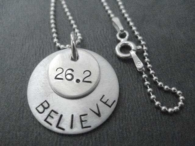 26.2 BELIEVE in the MARATHON 18 inch Sterling Silver Marathon Necklace on 18 inch Sterling Silver Ball chain - Running Jewelry