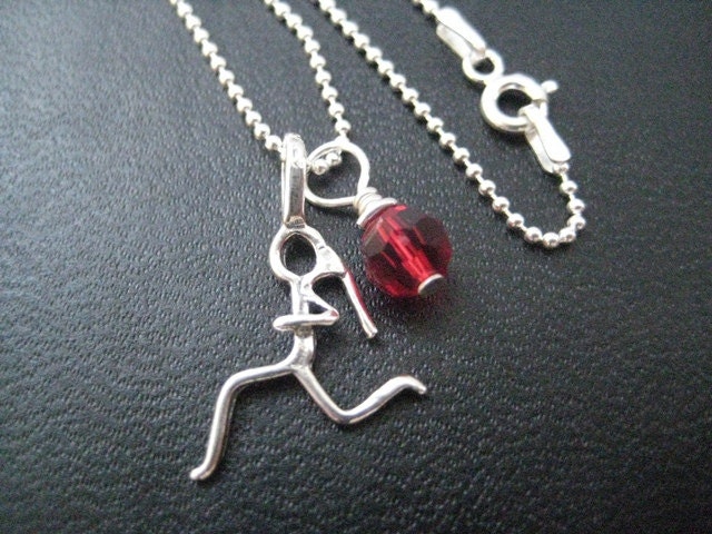 Running Girl - I AM a RUNNING GIRL with Charm 18 inch Sterling Silver - 6mm Swarovski Crystal or Pearl - 18 inch Sterling Silver Ball chain