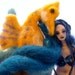 Art doll cloth mermaid needlefelt coral reef soft sculpture Pearl Shell