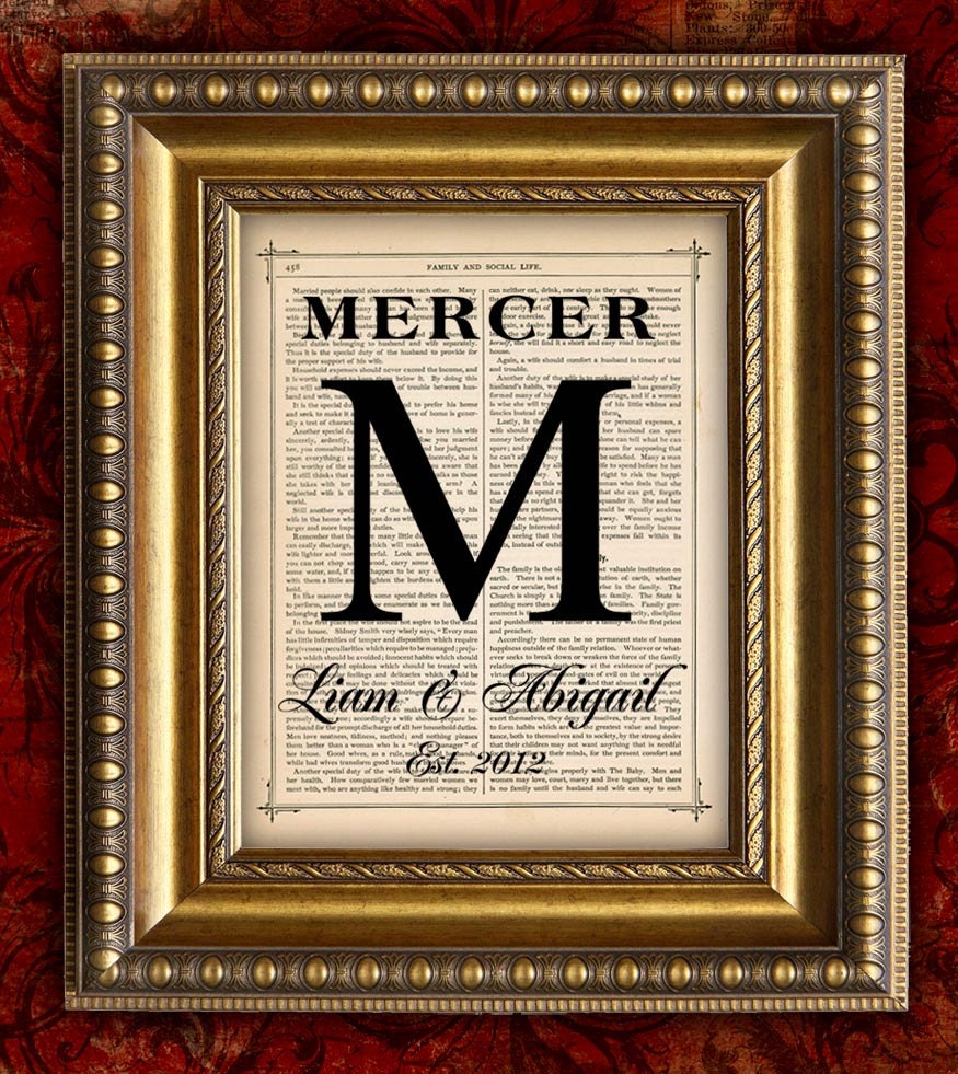 Custom MONOGRAM 2 Art Print on Dictonary Page or Book Page Family Home Decor Wall Decor Personalized Anniversary Wedding Gift 8x10