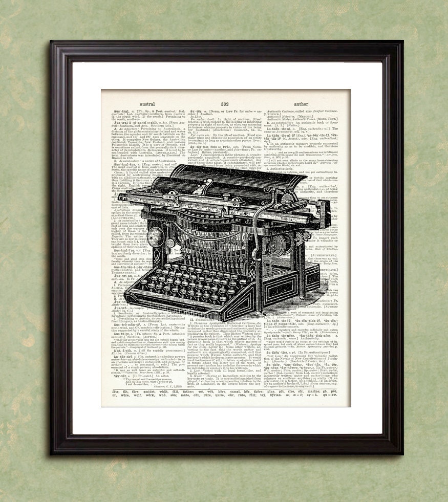 Dictionary Print Author Typewriter Dictionary Art Print Poster Enlargement 10x13 or 11x14 or 12x15 Home Decor Wall Decor