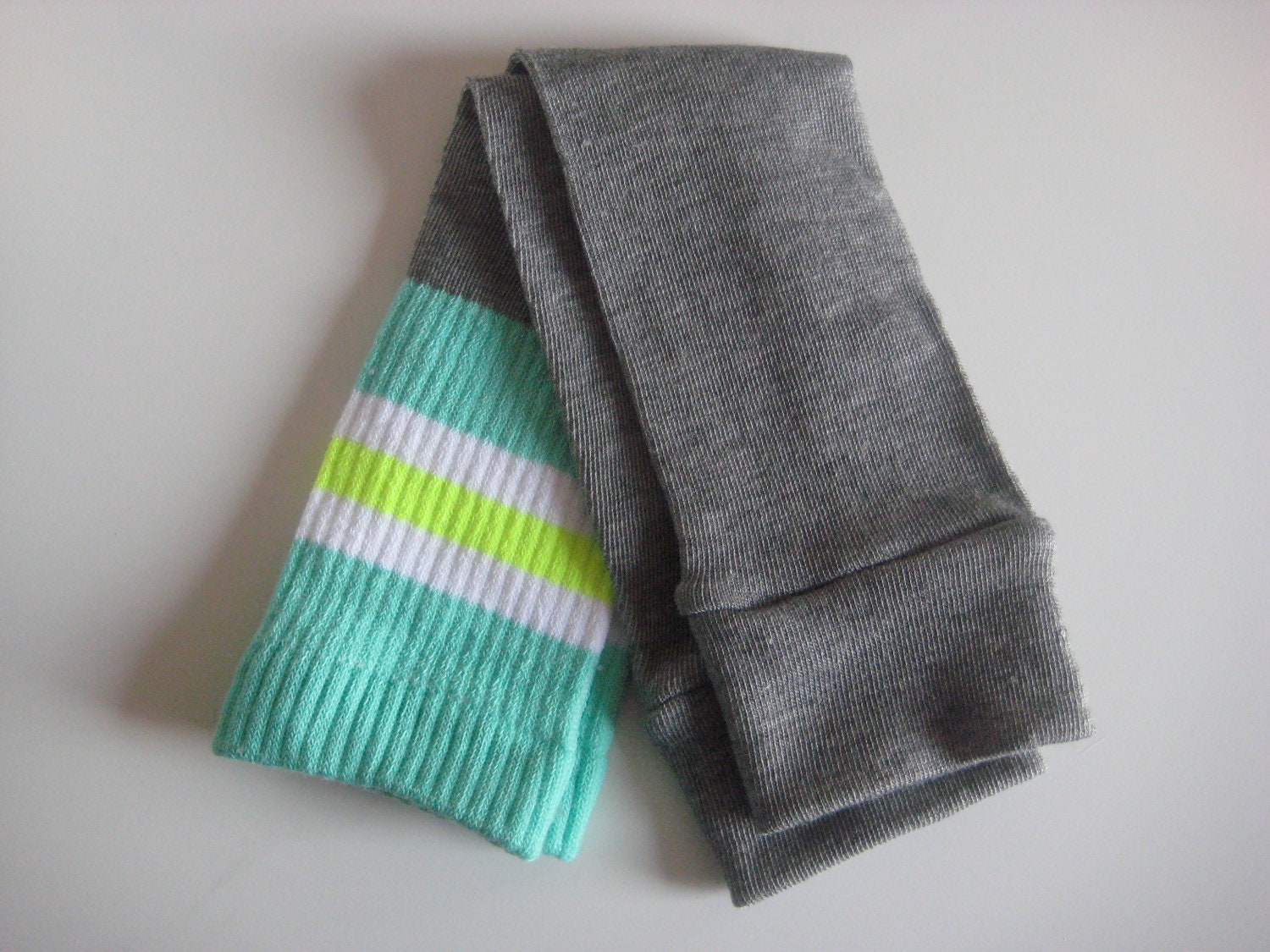 Grey Baby Leggings with Aqua, Yellow, and White Stripes