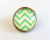 Lime Green Chevron Nursery Decor Glass Metal Knob