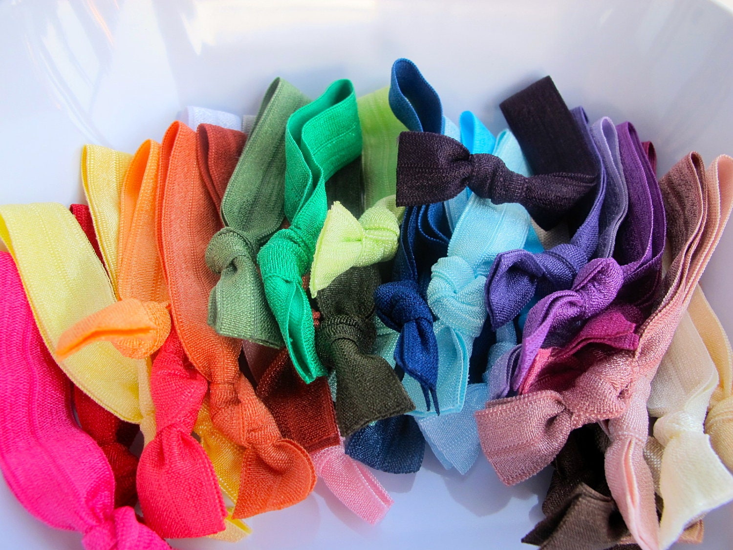 50 Elastic Hair Ties - Assorted Colors - Knotted Hair Ties - Colorful Hair ties - Ponytail Holders
