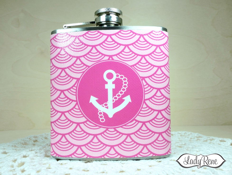 Pink Anchor Flask - Mens or Womens Gift - LR123-A