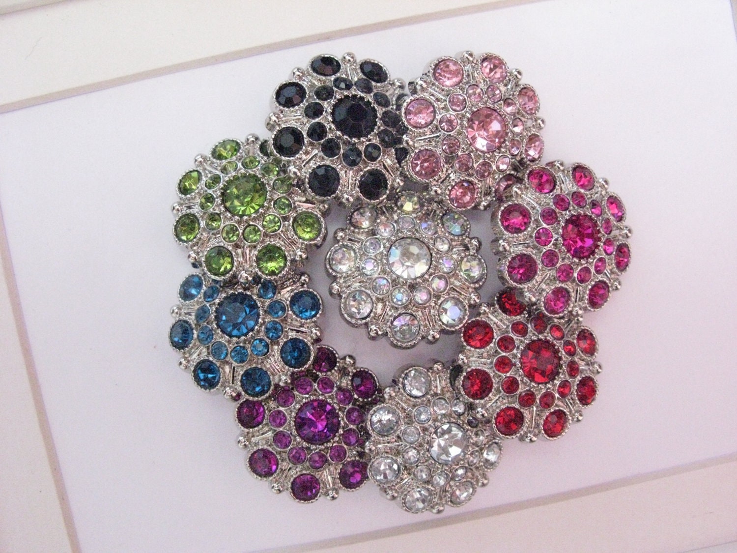 Large Rhinestone Buttons - Set of 5 Limited Edition 28mm - YOU PICK COLORS -  Acrylic Plastic Rhinestone Buttons
