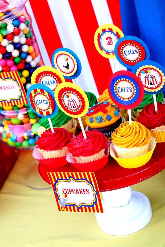 CIRCUS PARTY - Carnival - CUPCAKE Toppers - "The Greatest Show On Earth" - Boy Birthday Party - Little Girl - Krown Kreations Il_570xn