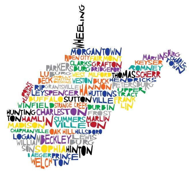 WEST VIRGINIA Digital Illustration Print Wheeling Charleston