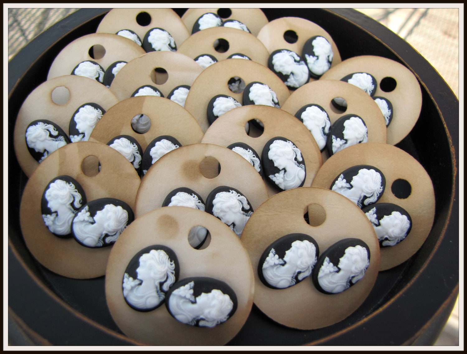 SALE Beautiful Cameo Earrings - Black and White