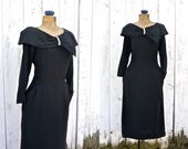 1940s dress / vintage 40s dress / Rhinestone Bow dress