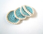 Cotton Face Scrubbies, Face Scrubbers, Cotton Facial Pads with handle in Sea Blue, set of 3