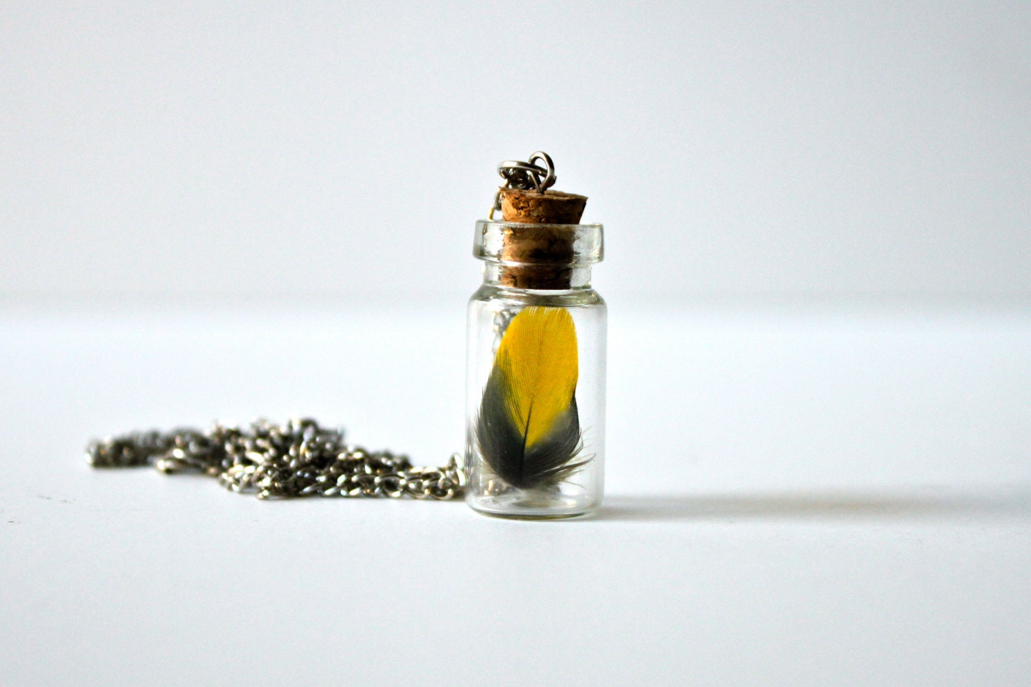 Sun Conure Feather in Apothecary Bottle Pendant