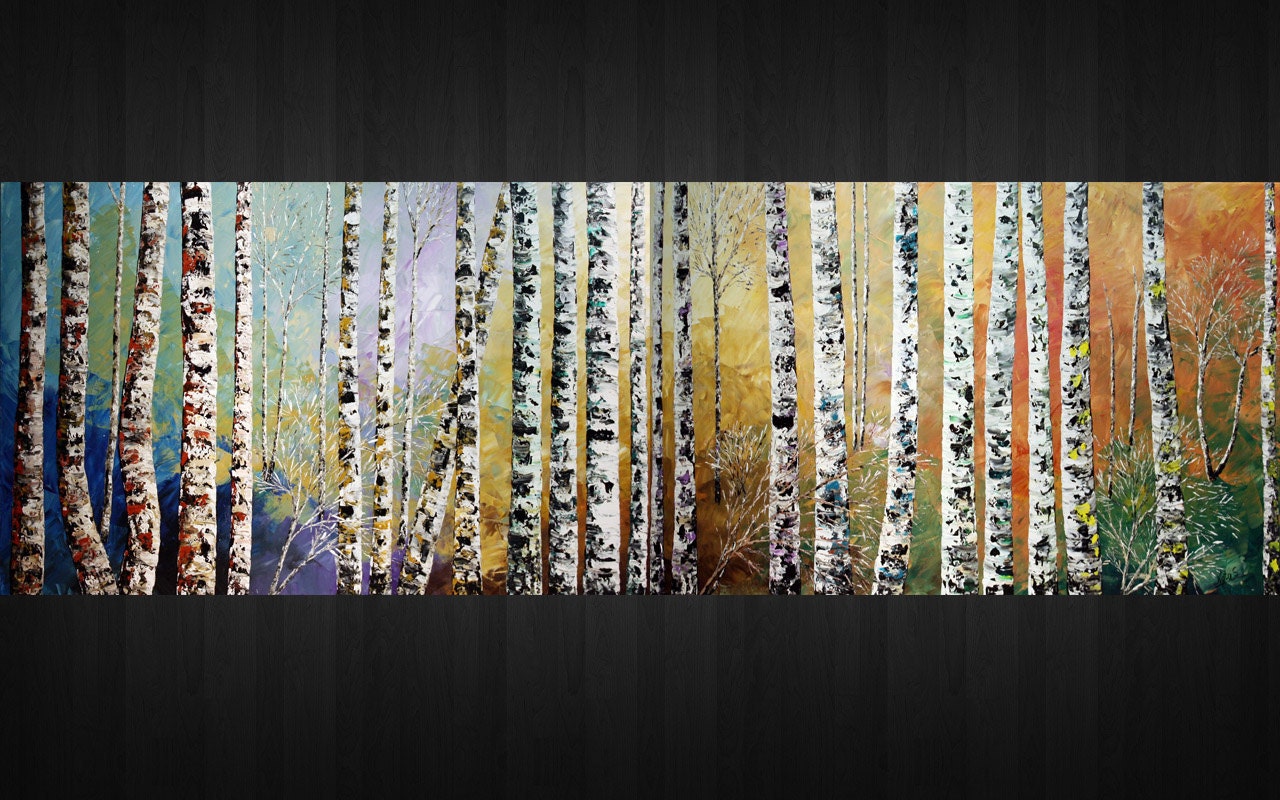 72" Original Modern Art Painting.Palette Knife.Art Deco.Landscape.Forest.Birche.Tree Painting.Ready to hang...- by Nata S.