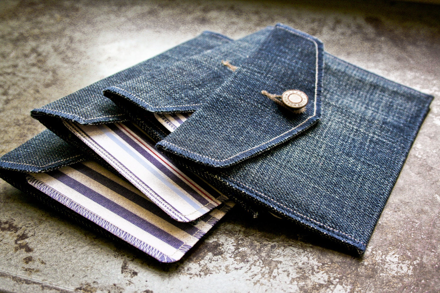 Original Denim Envelopes & Cards - Set of 4 Blank Cards - Handmade greeting cards from salvaged fabric