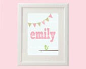 8x10 Personalized Bunting, Bird, and Name Print (More Colors & Sizes Available) Custom Baby Gift