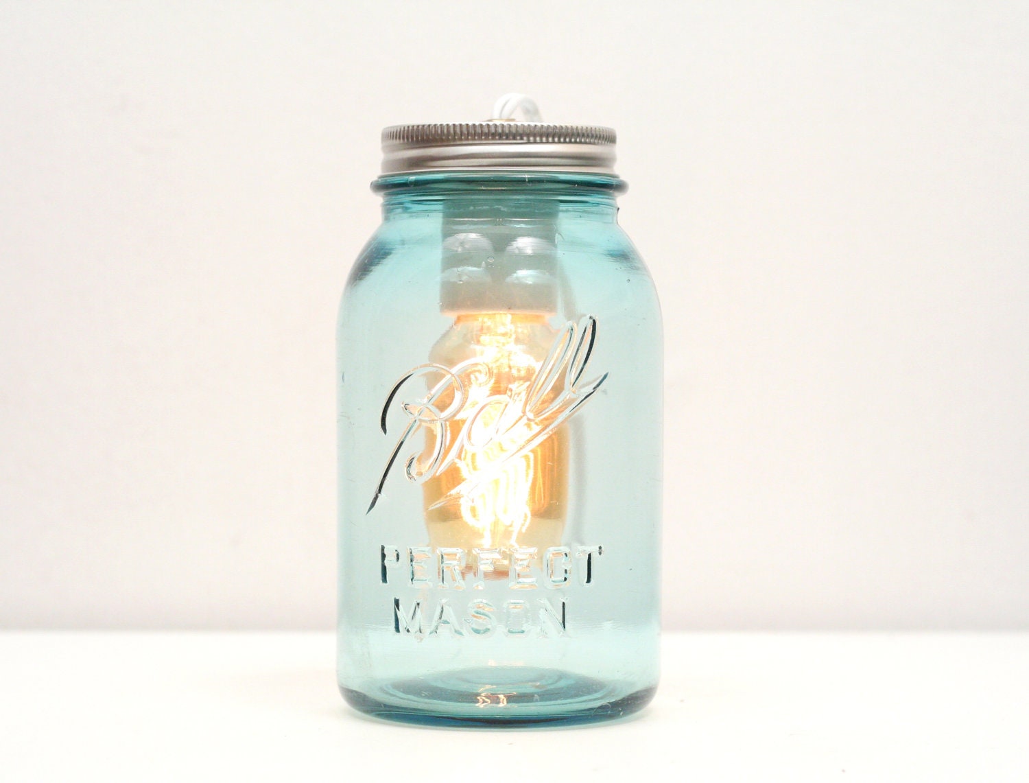 Mason Jar Lamp, Blue Glass- Rustic Lighting, Mason Jar Lighting,Table Lamp, Antique Blue Mason Jar, Edison Bulb