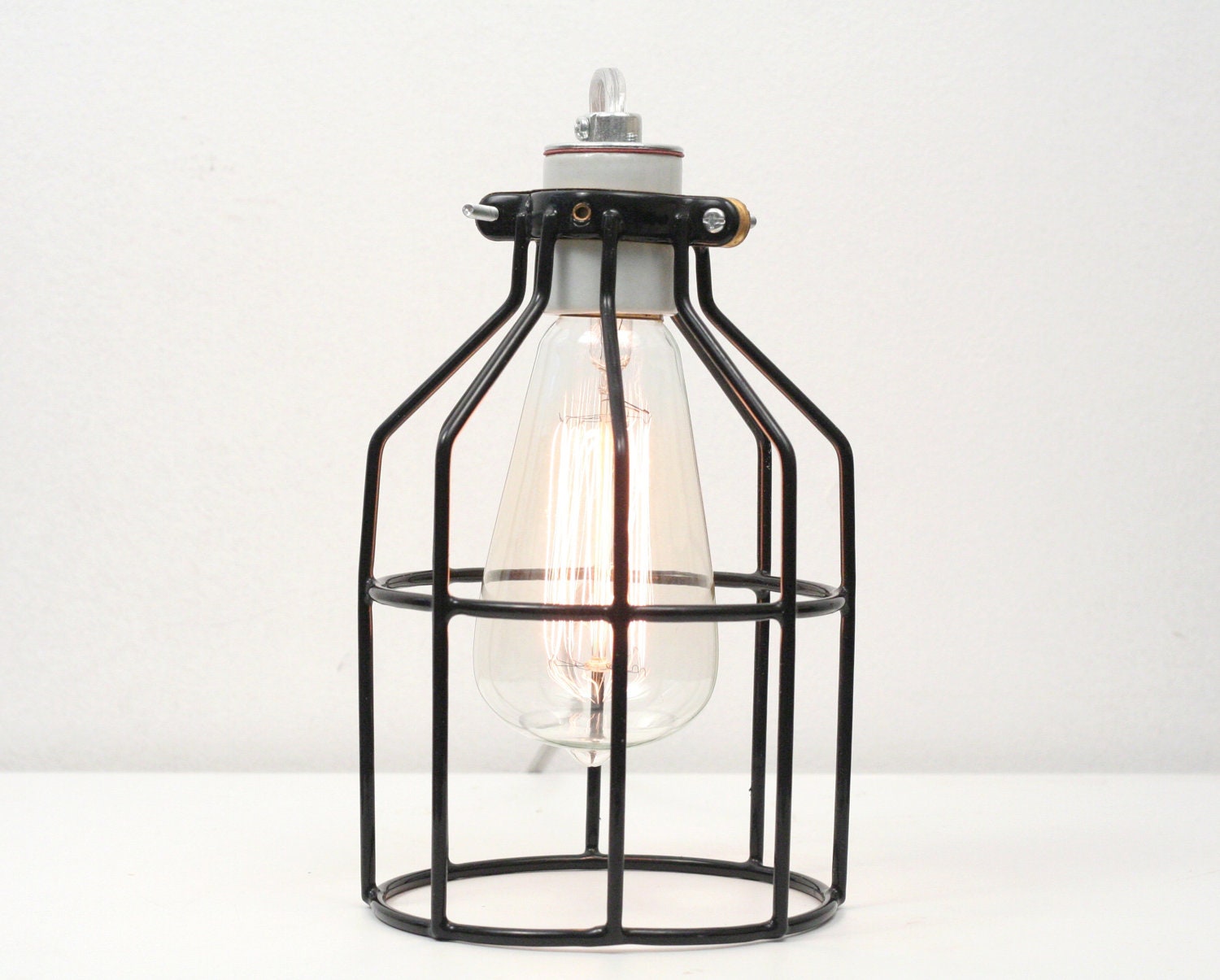 Industrial Cage Table Lamp- Industrial Table Lamp, Antique Edison Bulb, Black Cage Lamp, Rustic Lighting