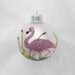 Pink Flamingo Glitter Ornament - Florida Christmas Flamingo on White Glass Ball