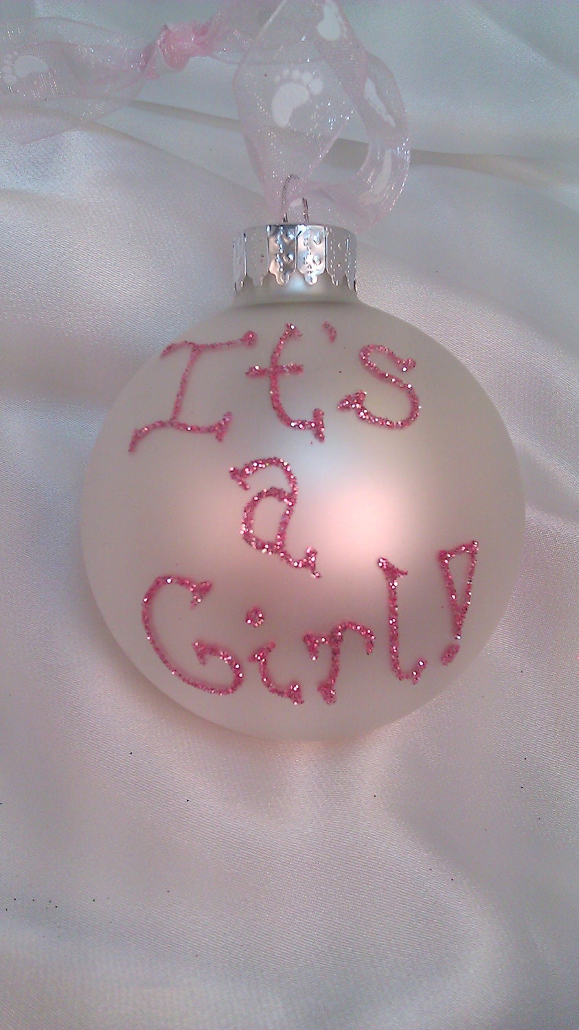 Pink Baby Feet Glitter Ornament- Personalized Baby Girl Footprint - Unique Glass Ornament