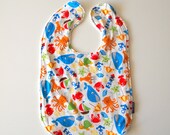 ocean toddler bib baby blue octopus whale crab oversize terry cloth snap