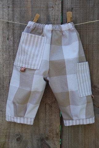 Baby and Toddler Boy Bubble Pants in Sand and White - Sizes 3-6m and 18-24m