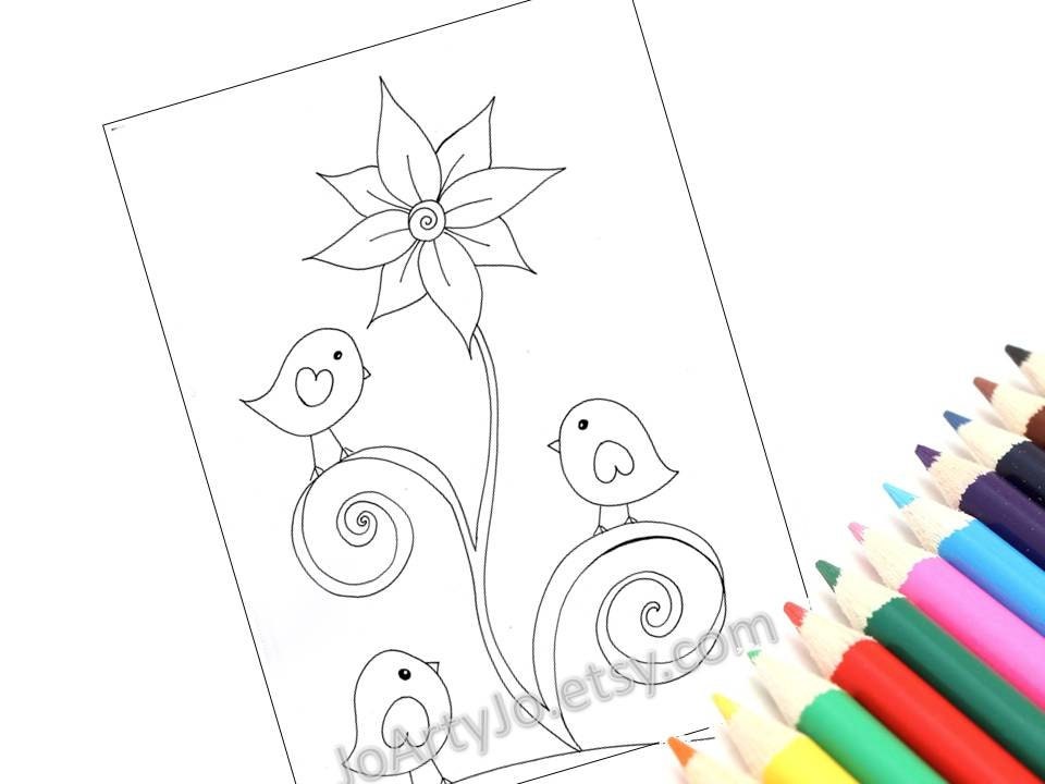 PDF Coloring Page Printable, Cute Birds- Instant Download Page 3
