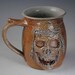 Brown Stoneware Tankard or Stein with HandCarved Skull, Salt Fired