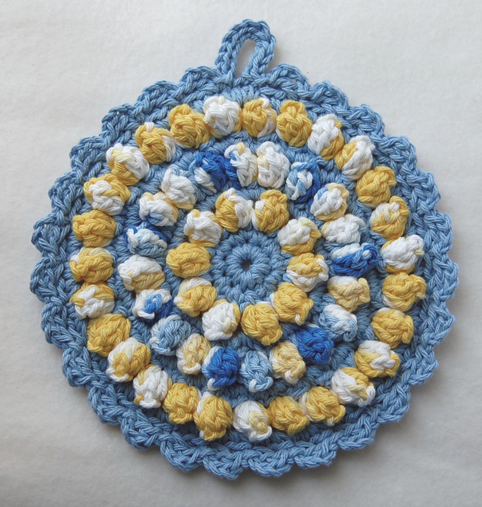 Crochet Hot Pad - Cotton - Blue and Yellow