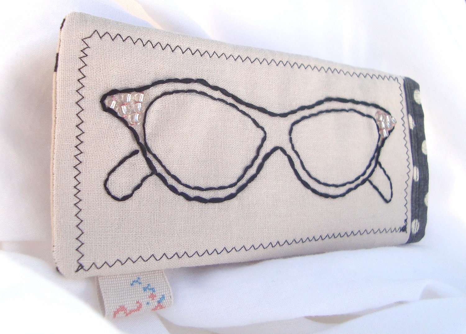 Retro Hand embroidered Cat Eye eyeglasses sunglasses case pouch holder