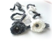set of two twin baby girl crocheted halo headbands wraths black and white-newborn photography prop or everyday use-baby shower gift