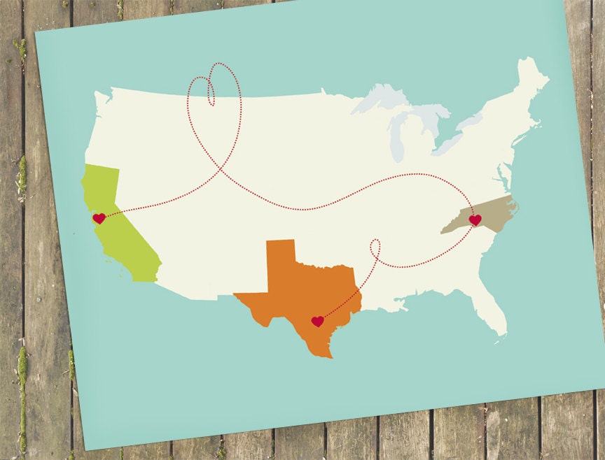 USA Map Love Map Themed Customized Art Print - 11x14 (featured on NBC's IVillage)