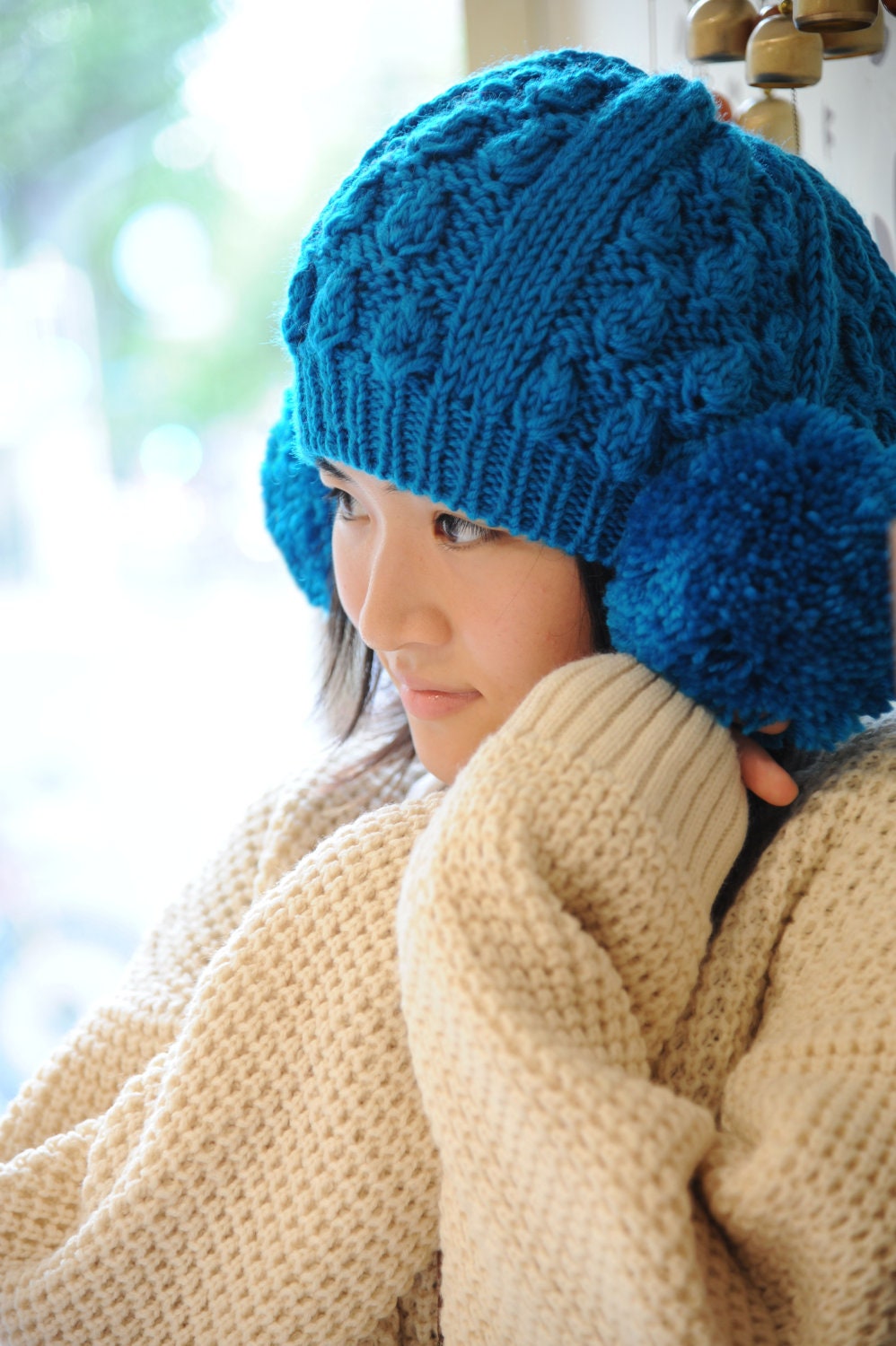 Blue Hand Knit Hat The Ear Flap Hat Chunky Knit Autumn Accessories Winter Accessories Fall Fashion