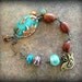 Fall Polymer Clay Leaf Brass Glass Wood Teal Bracelet