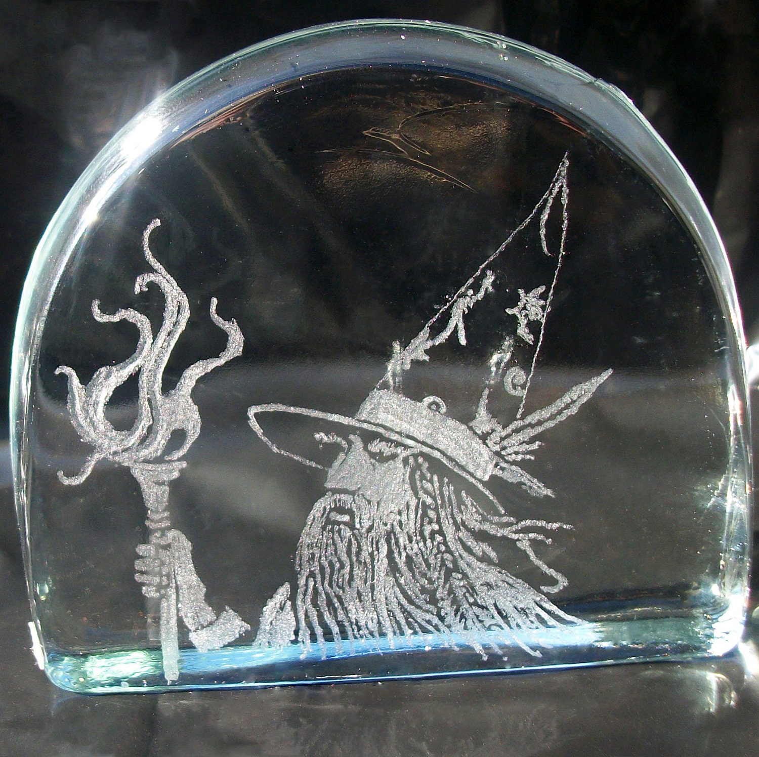 fantasy Wizard glass paper weight hand by GlassGoddessNgraving