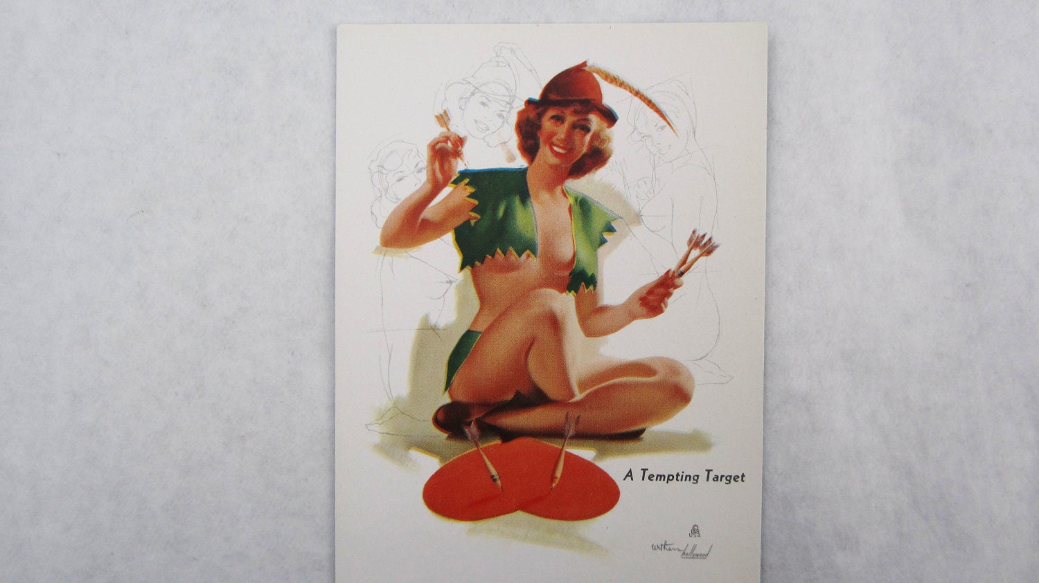 Vintage Original Pin Up Advertisement Girlie Cards Playing Darts1950s Myers Auto Wreckers