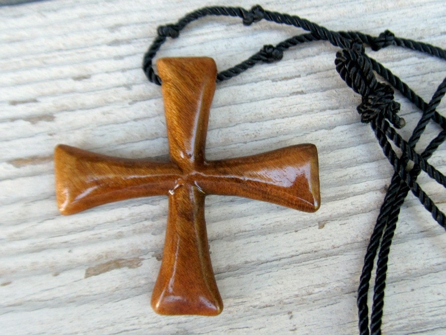 Maltese Cross Necklace - Cherry Hardwood - Mens Jewelry
