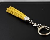 Leather Tassel Keychain, Yellow, Silver