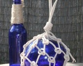 Beach Decor Cobalt Blue Glass Fishing Float Bottle in Rope by SEASTYLE