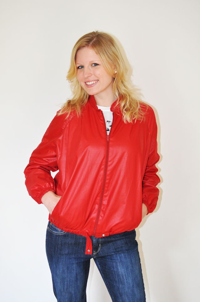 Vintage Red Lined Windbreaker Clique By John Heckler Large