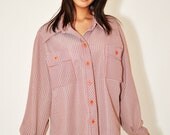 1970s Vintage Shirt RETRO Big Collar Orange Buttons Great Pattern UNISEX