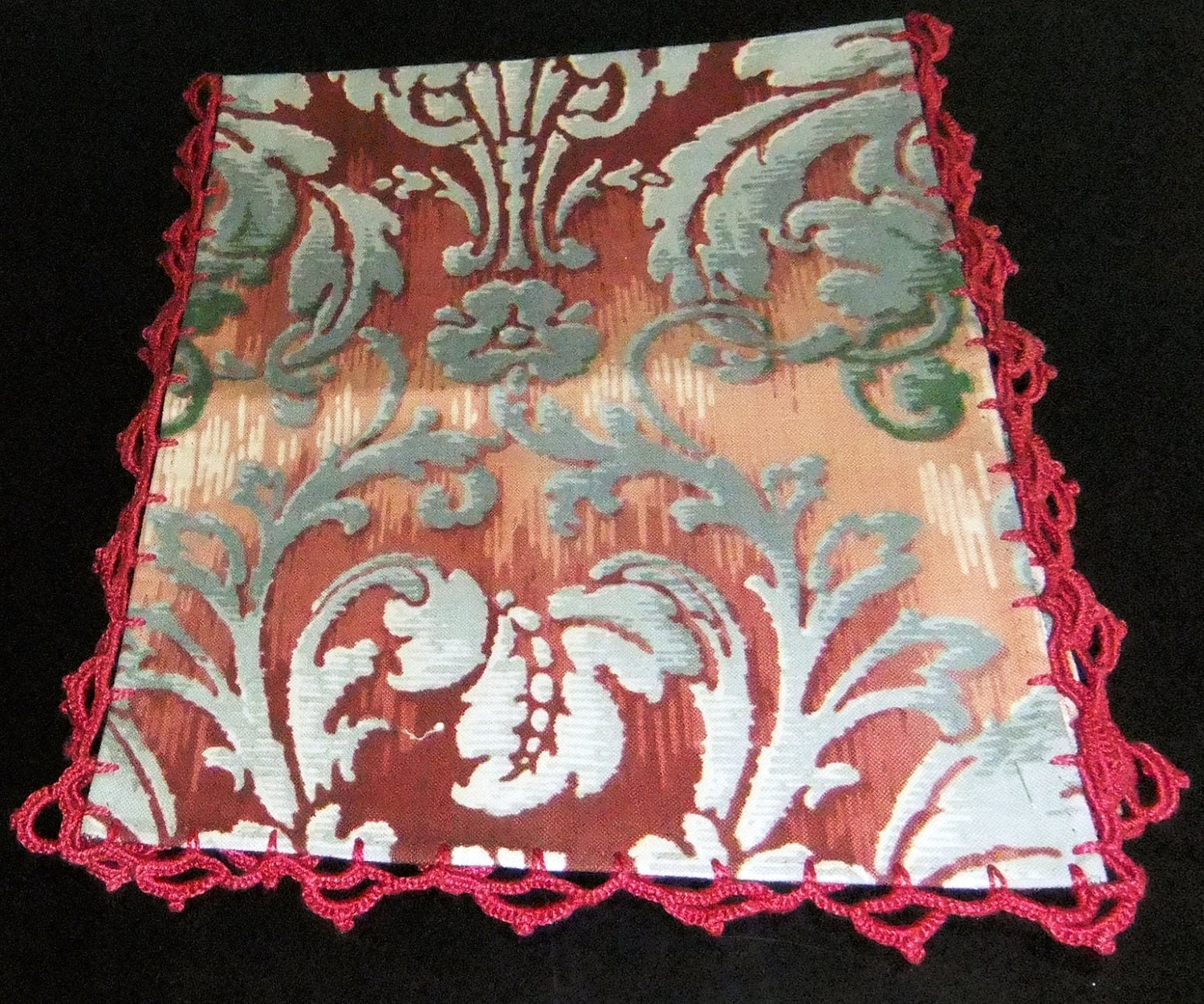Vintage Dresser Scarf Damask Silver and Maroon Images Tuscan Style