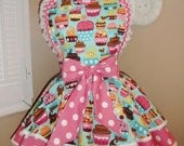 Custom Listing For Erica...Cupcake Print Womans Retro Apron Accented With Pink and White Polka Dots