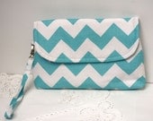 Mobile Phone Wallet - Blue Chevron Zippered Clutch