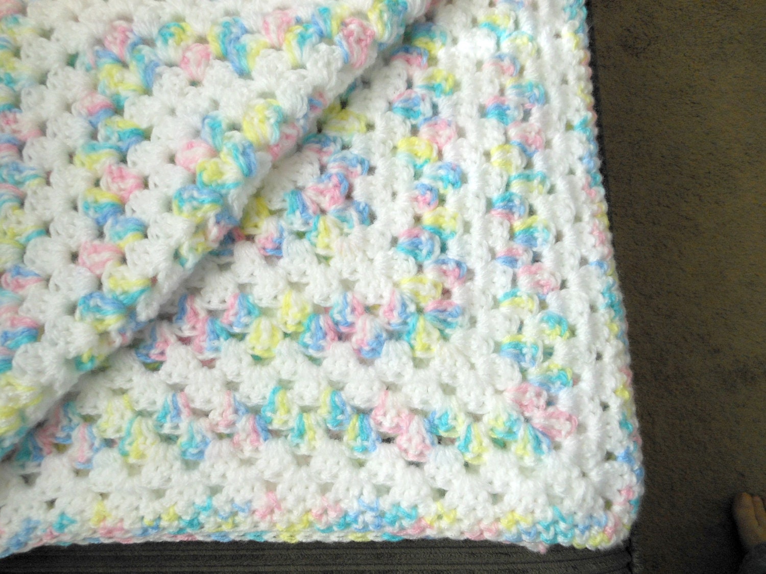 Granny Square Baby Blanket Crocheted with Multi Baby Colors