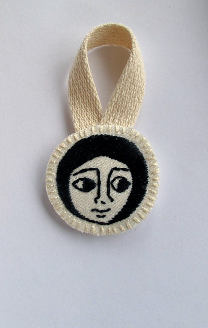 Embroidered Christmas ornament Ethiopian art inspired face