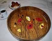 Wooden Serving Tray - HANDPAINTED - poppies field original painting