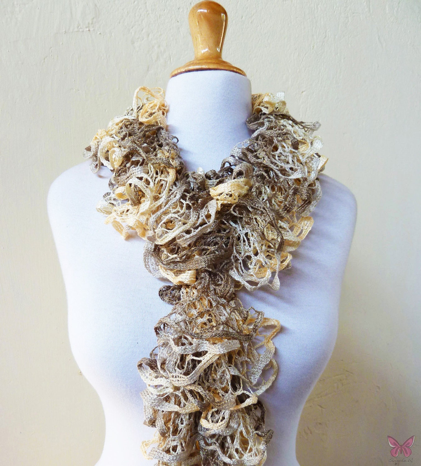 SALE - Knit Scarf WHEATFIELDS - Ruffled Lace scarf - flamenco, knitted, fishnet, lacy - ruffle accessories