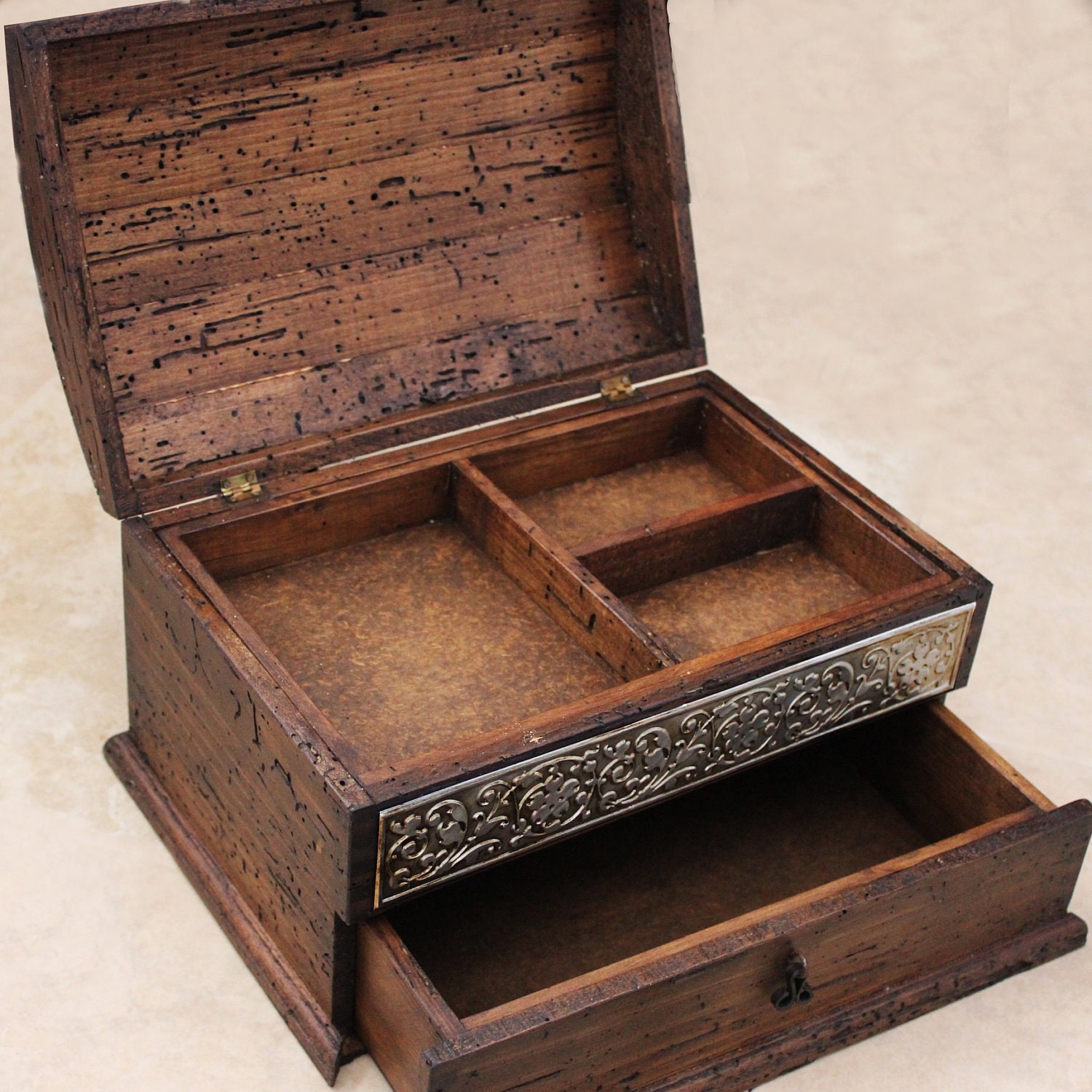Custom Rustic Wood Organizer Box - Perfect for iphone and other gadgets, wallet, watches etc.