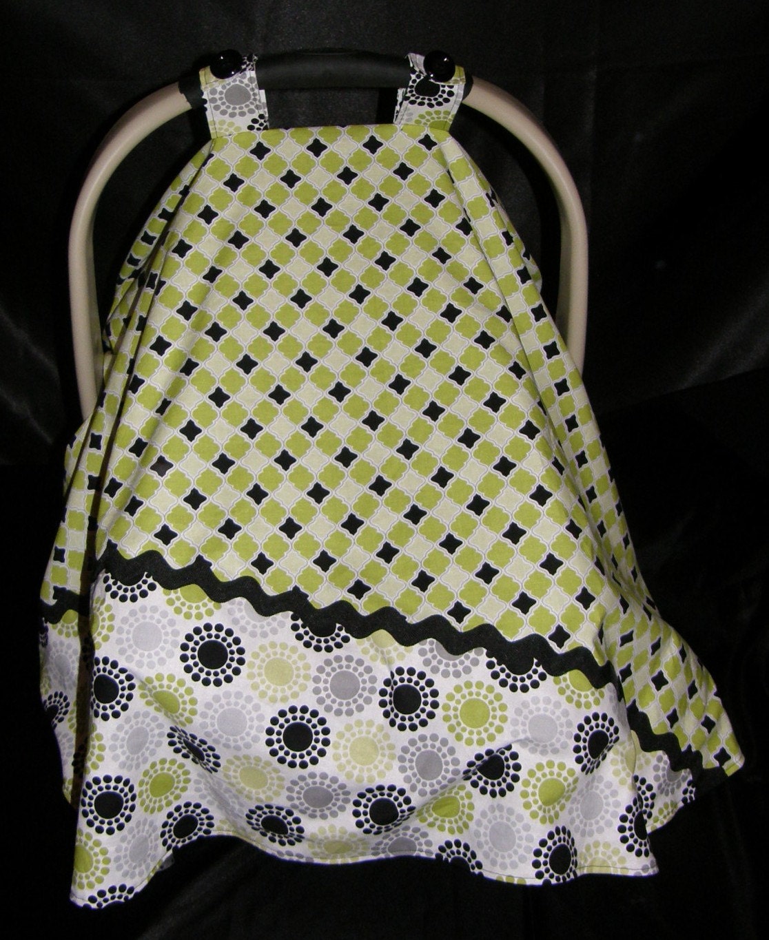 Car Seat Canopy - Lime green lattis and polks dot